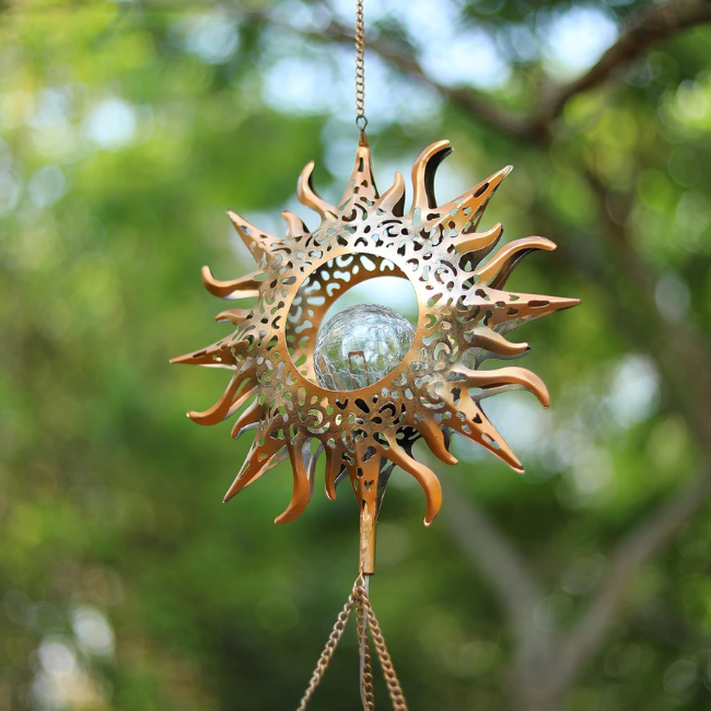 Solar Wind Chime with Glowing Crackle Glass Ball