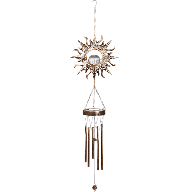 Solar Wind Chime with Glowing Crackle Glass Ball