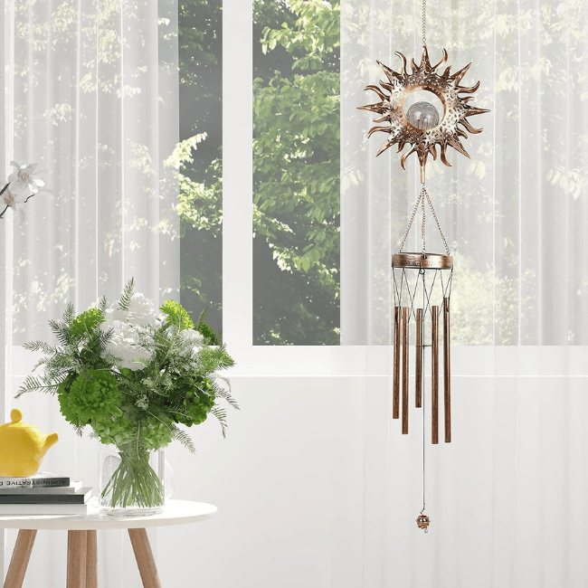 Solar Wind Chime with Glowing Crackle Glass Ball