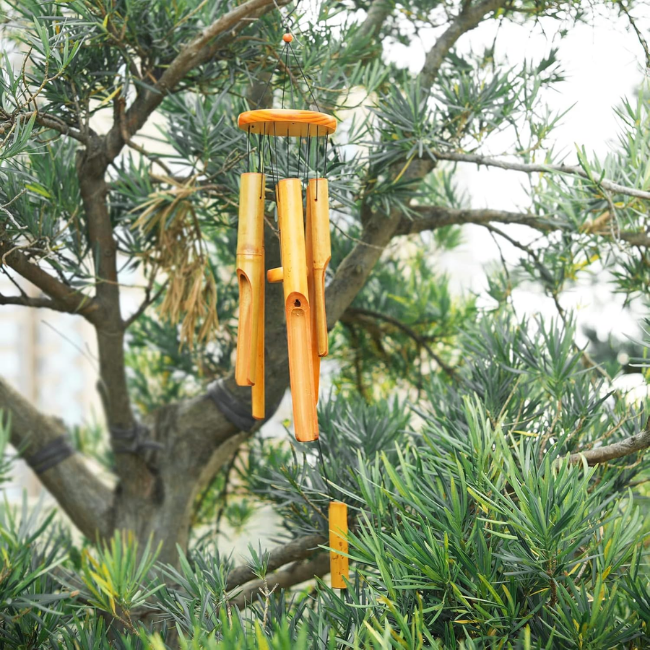 Bamboo Wind Chimes – Outdoor Wooden Wind Chime with Deep Natural Tone, Durable Garden Patio Home Decor