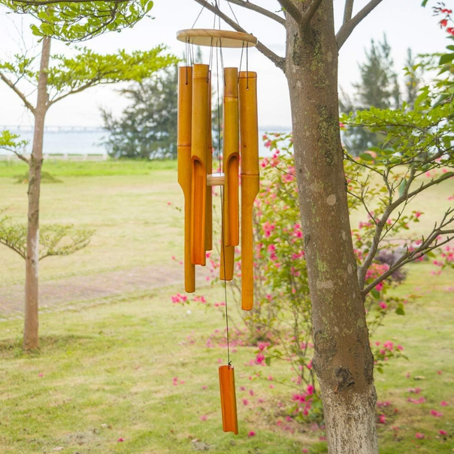 Bamboo Wind Chimes – Outdoor Wooden Wind Chime with Deep Natural Tone, Durable Garden Patio Home Decor