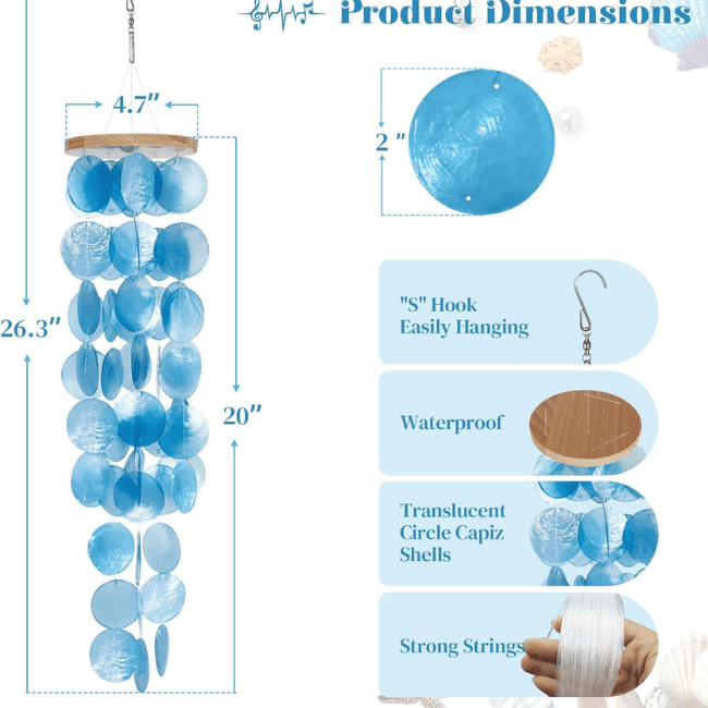 Handmade Blue Sea Glass Wind Chime