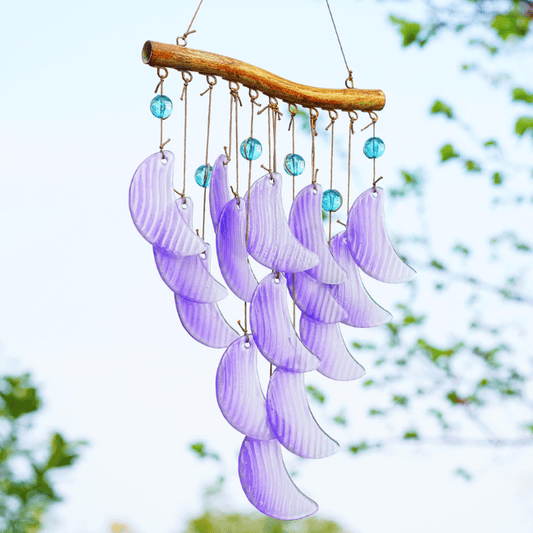Glass Moon Wind Chimes – Purple Handmade Hanging Chime