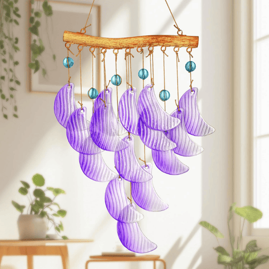 Glass Moon Wind Chimes – Purple Handmade Hanging Chime