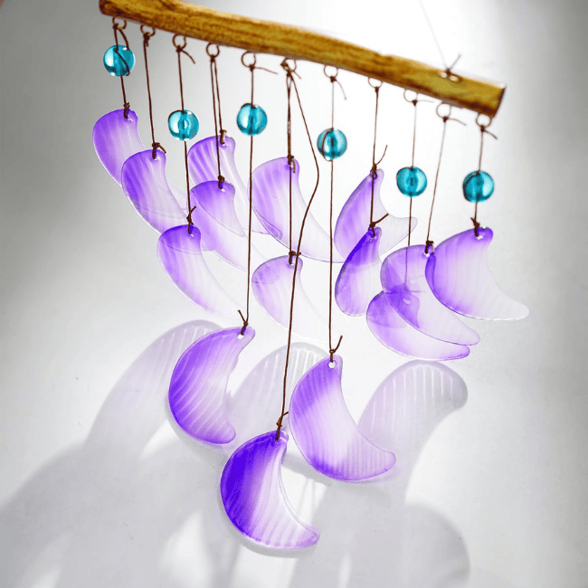 Glass Moon Wind Chimes – Purple Handmade Hanging Chime