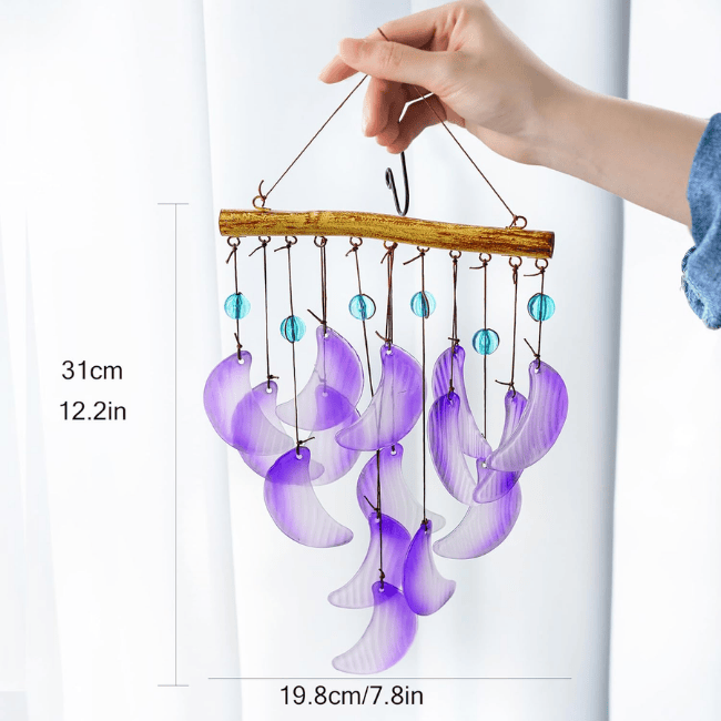 Glass Moon Wind Chimes – Purple Handmade Hanging Chime