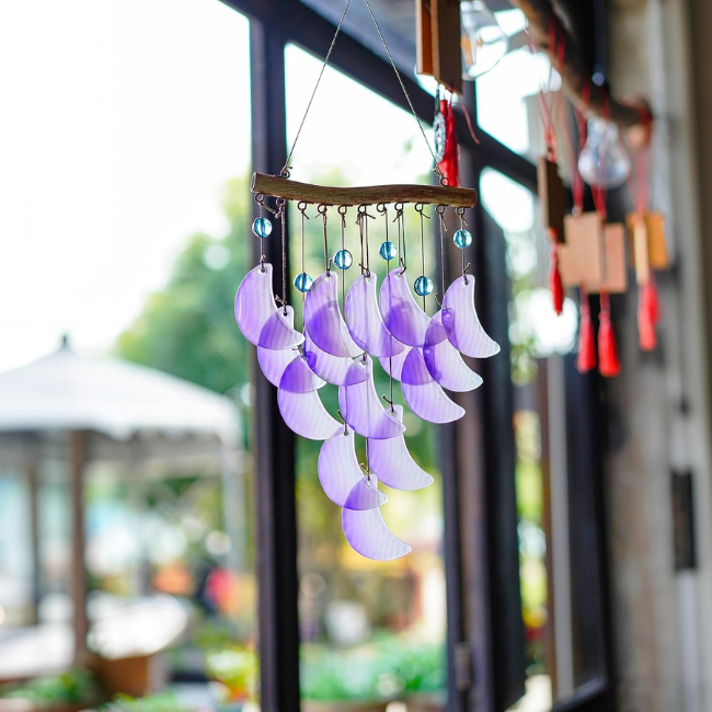 Glass Moon Wind Chimes – Purple Handmade Hanging Chime