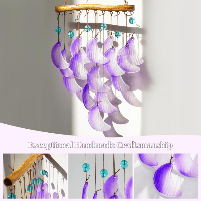 Glass Moon Wind Chimes – Purple Handmade Hanging Chime