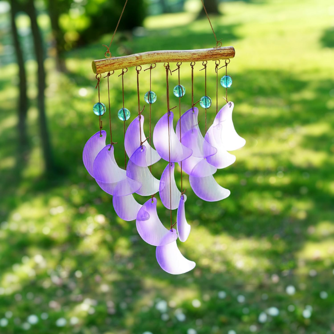 Glass Moon Wind Chimes – Purple Handmade Hanging Chime