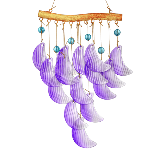 Glass Moon Wind Chimes – Purple Handmade Hanging Chime