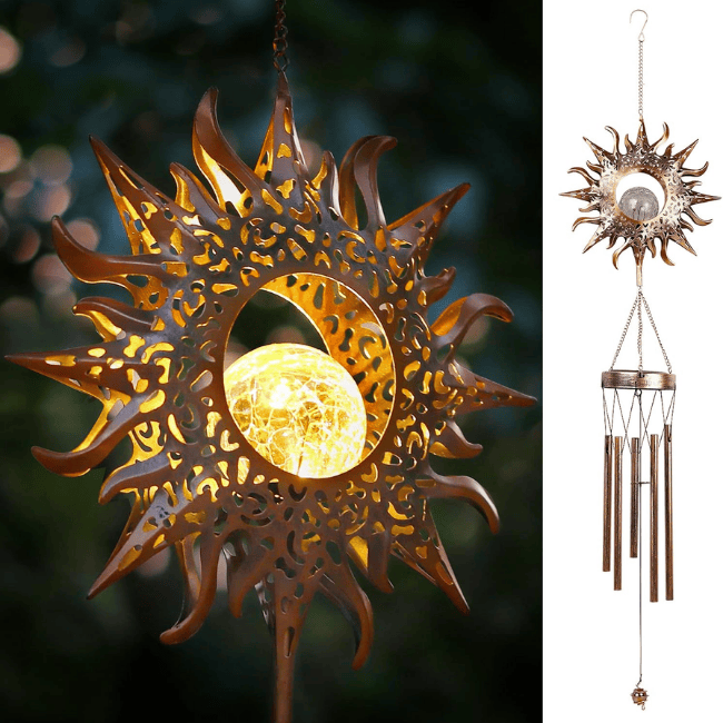 Solar Wind Chime with Glowing Crackle Glass Ball