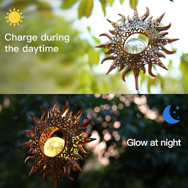 Solar Wind Chime with Glowing Crackle Glass Ball