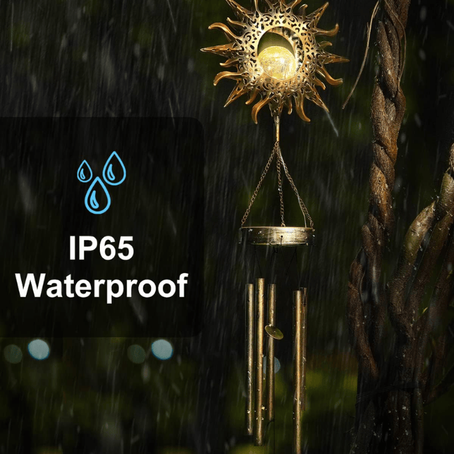 Solar Wind Chime with Glowing Crackle Glass Ball